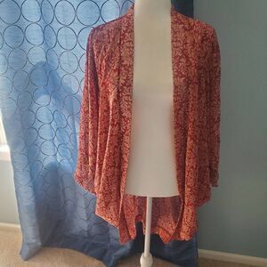 TOBI maroon and cream sheer cardigan shawl